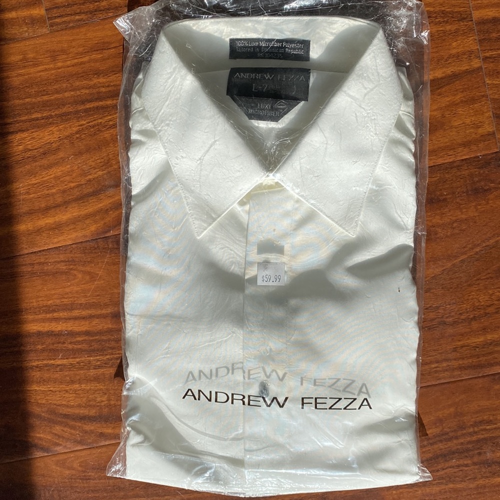 Brand new L-7 Andrew Fezza tuxedo shirt off white